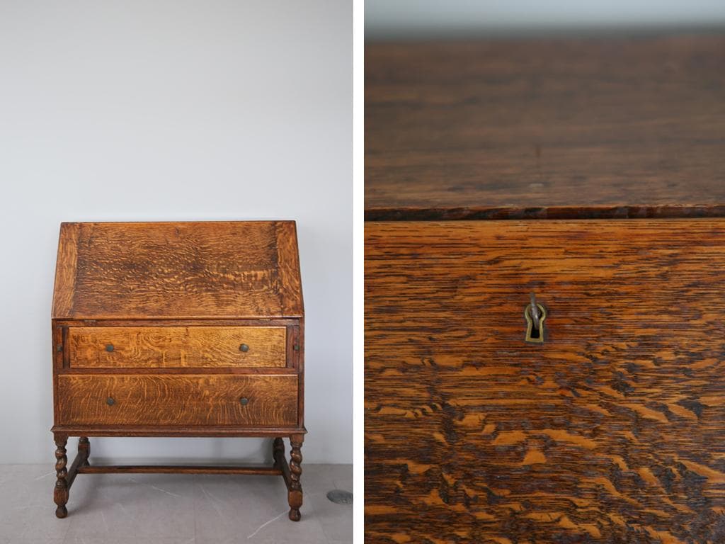 英国アンティーク木製ライティングビューロー/デスク/勉強机チェスト(88-191