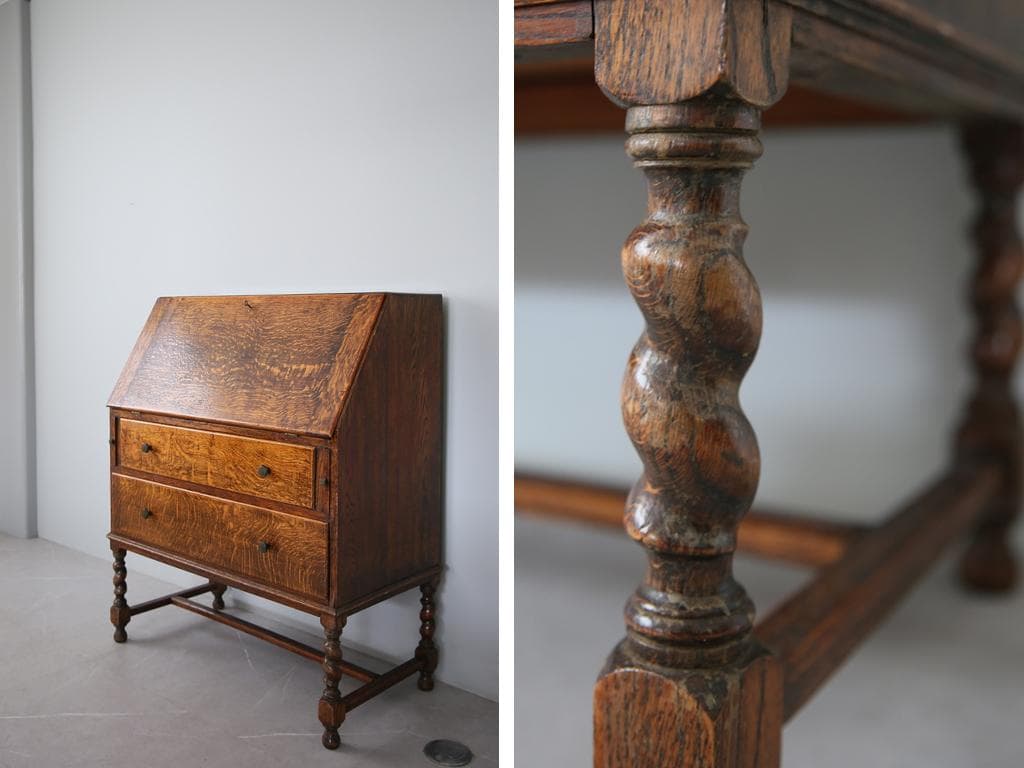 英国アンティーク木製ライティングビューロー/デスク/勉強机チェスト(88-191