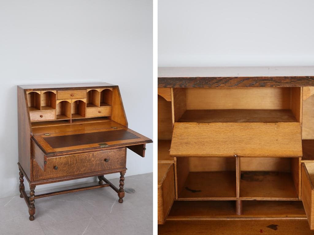 英国アンティーク木製ライティングビューロー/デスク/勉強机チェスト(88-191