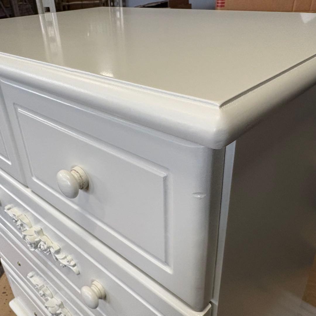 訳あり品【137】フレンチカントリー調ホワイトチェスト四段五つ引き木製タンス収納