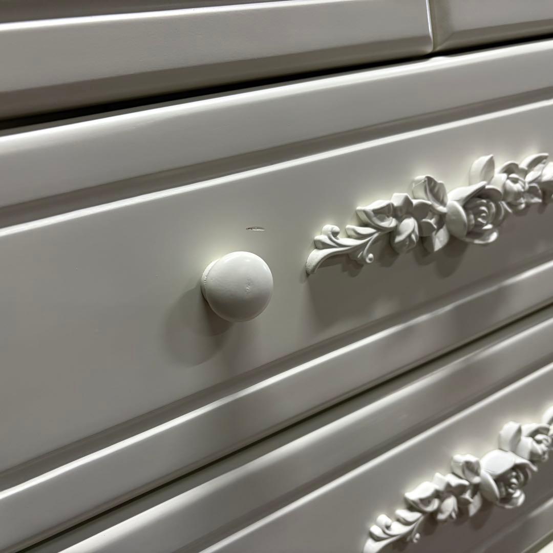 訳あり品【137】フレンチカントリー調ホワイトチェスト四段五つ引き木製タンス収納