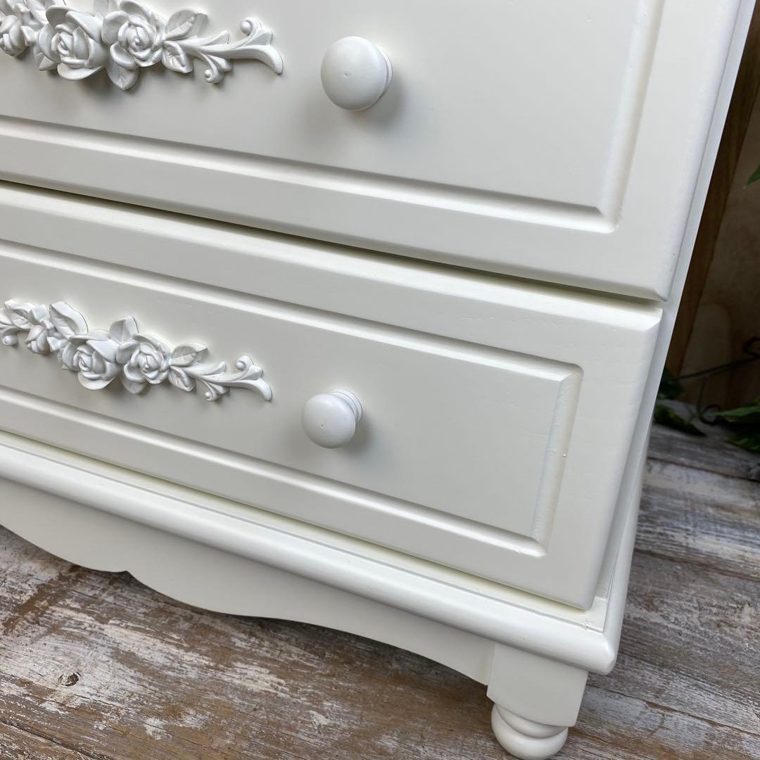 訳あり品【137】フレンチカントリー調ホワイトチェスト四段五つ引き木製タンス収納