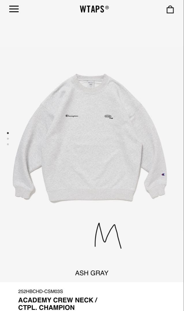 WTAPS CHAMPION最新作ACADEMY CREWNECK グレーM新品