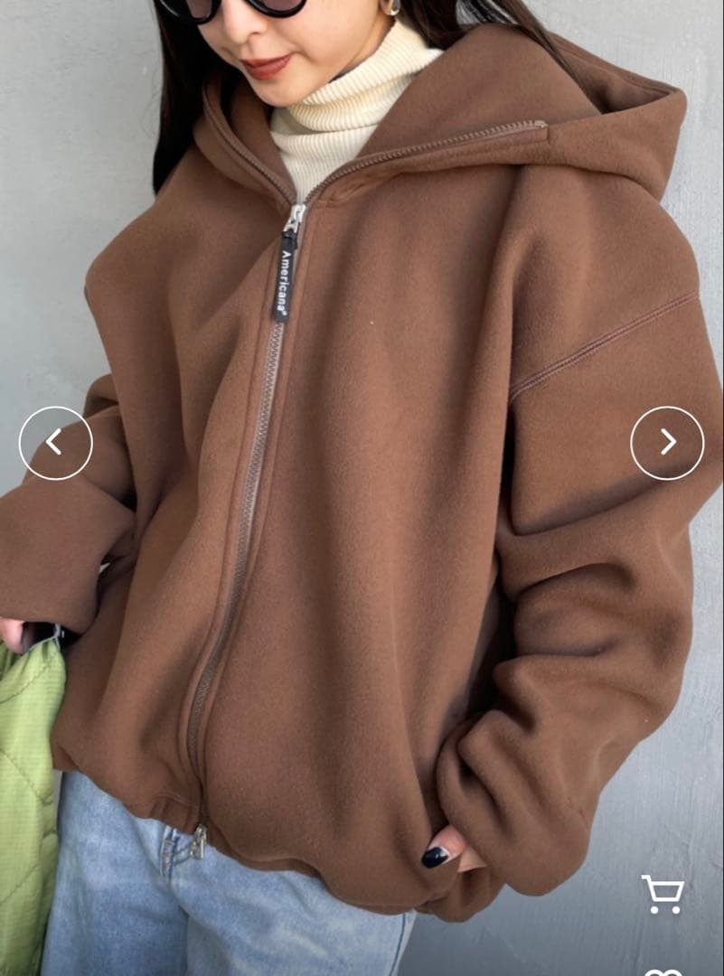 アメリカーナ　 ワンポイント刺繍ロゴ フリースフードジャケット