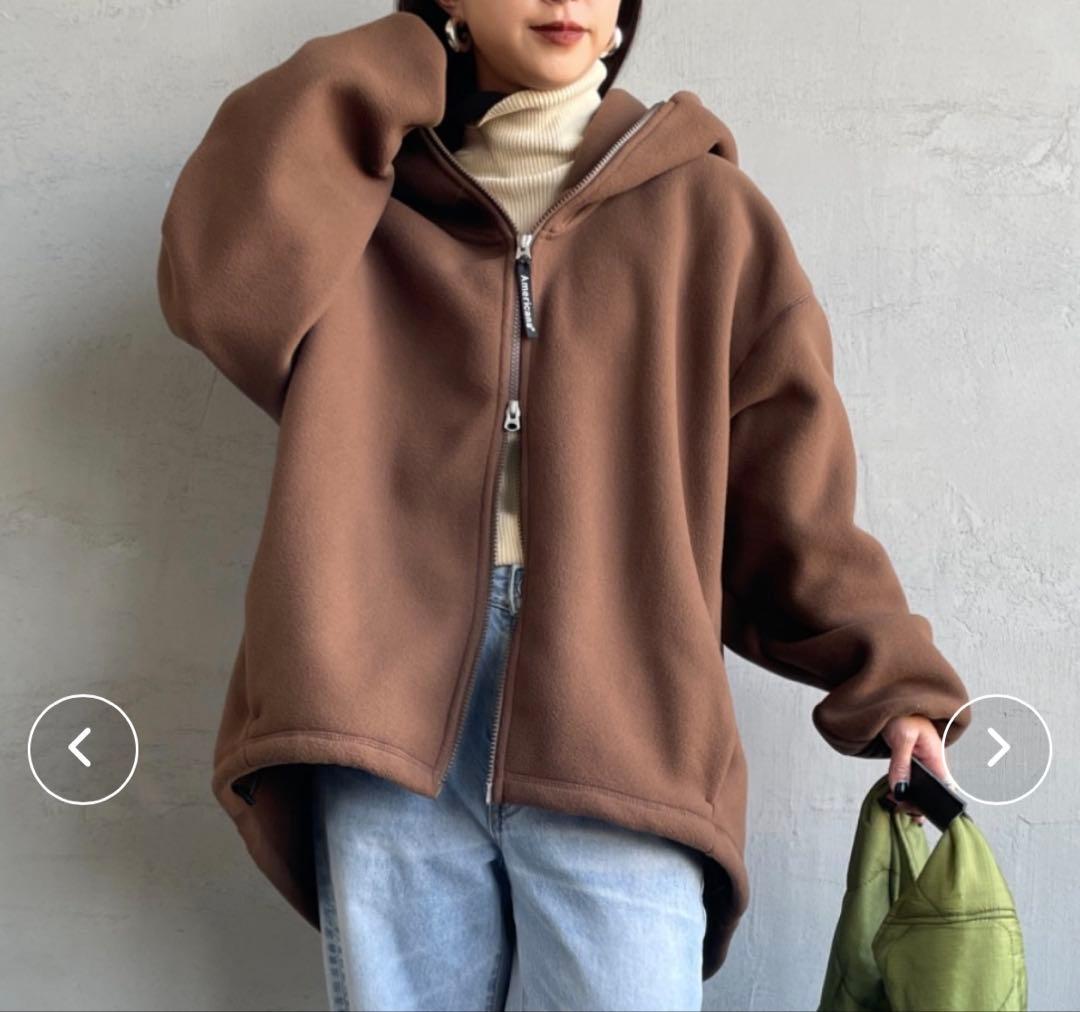 アメリカーナ　 ワンポイント刺繍ロゴ フリースフードジャケット