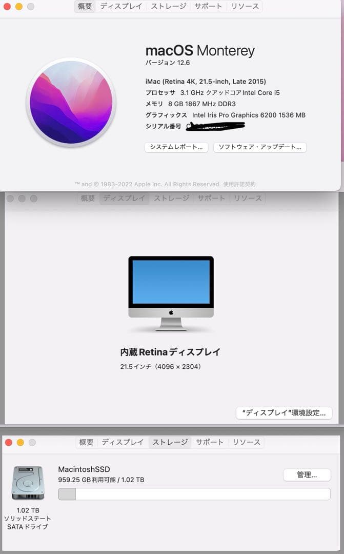 ［美品］Apple iMac 4K 21.5-inch 2015/22