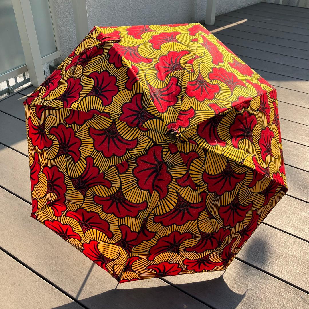 ハンドメイド　アフリカ生地　日傘　 深張りタイプ