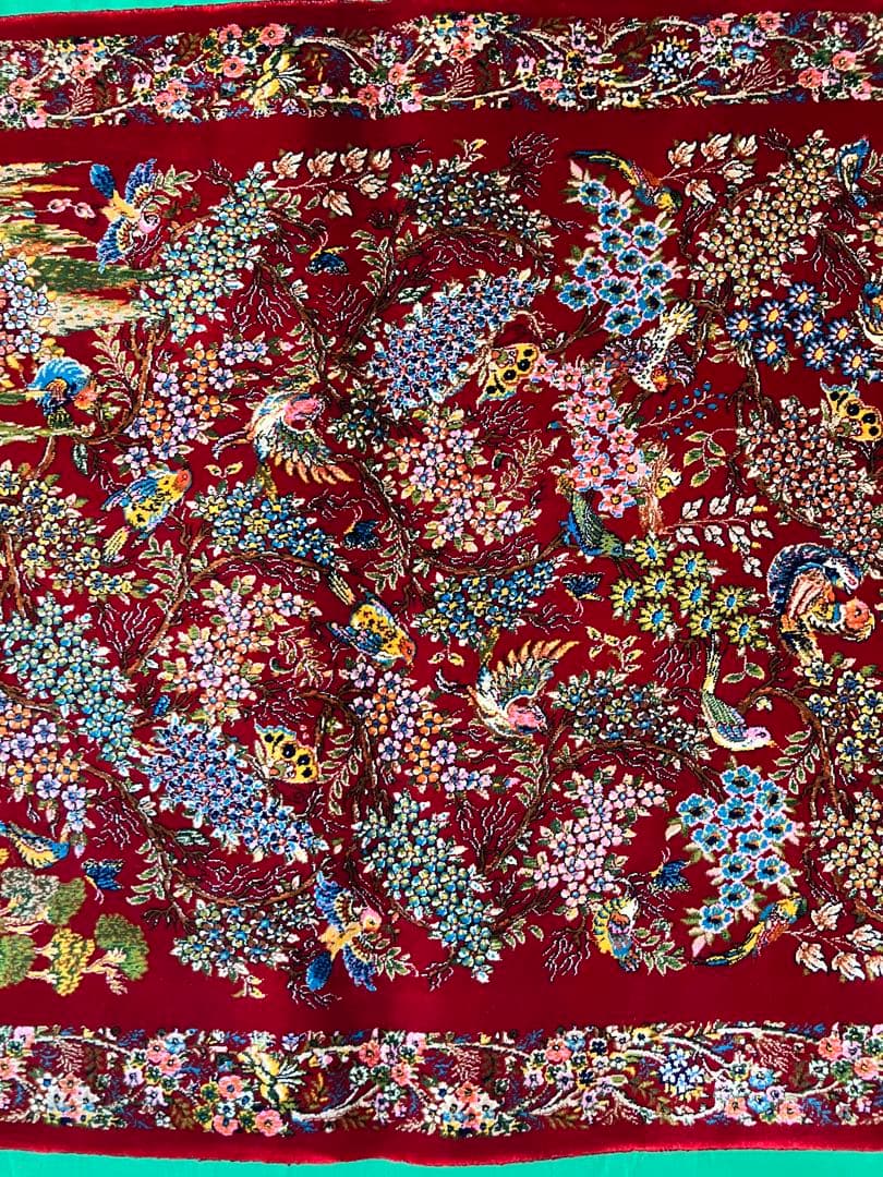 ペルシャ絨毯 赤柄シルク 90cm×58.5cm