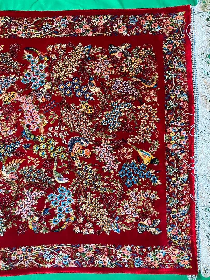 ペルシャ絨毯 赤柄シルク 90cm×58.5cm