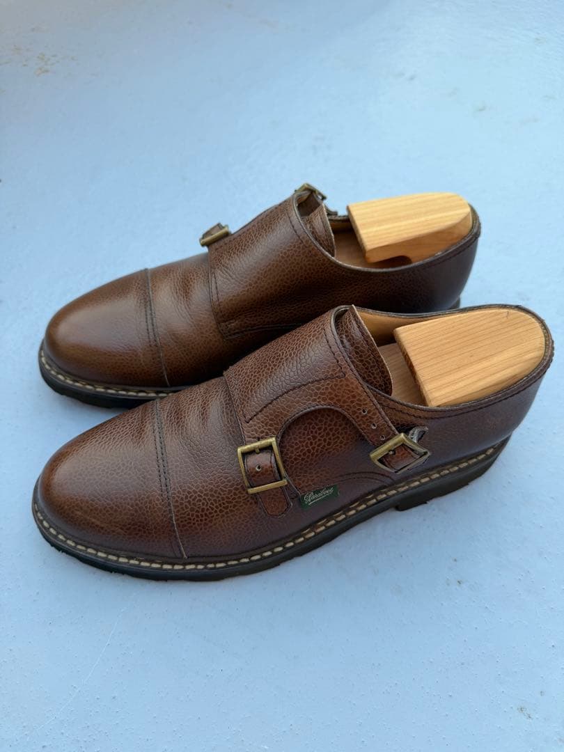 【未使用】 パラブーツ ウィリアム ダブルモンクシューズ UK8 ブラウン