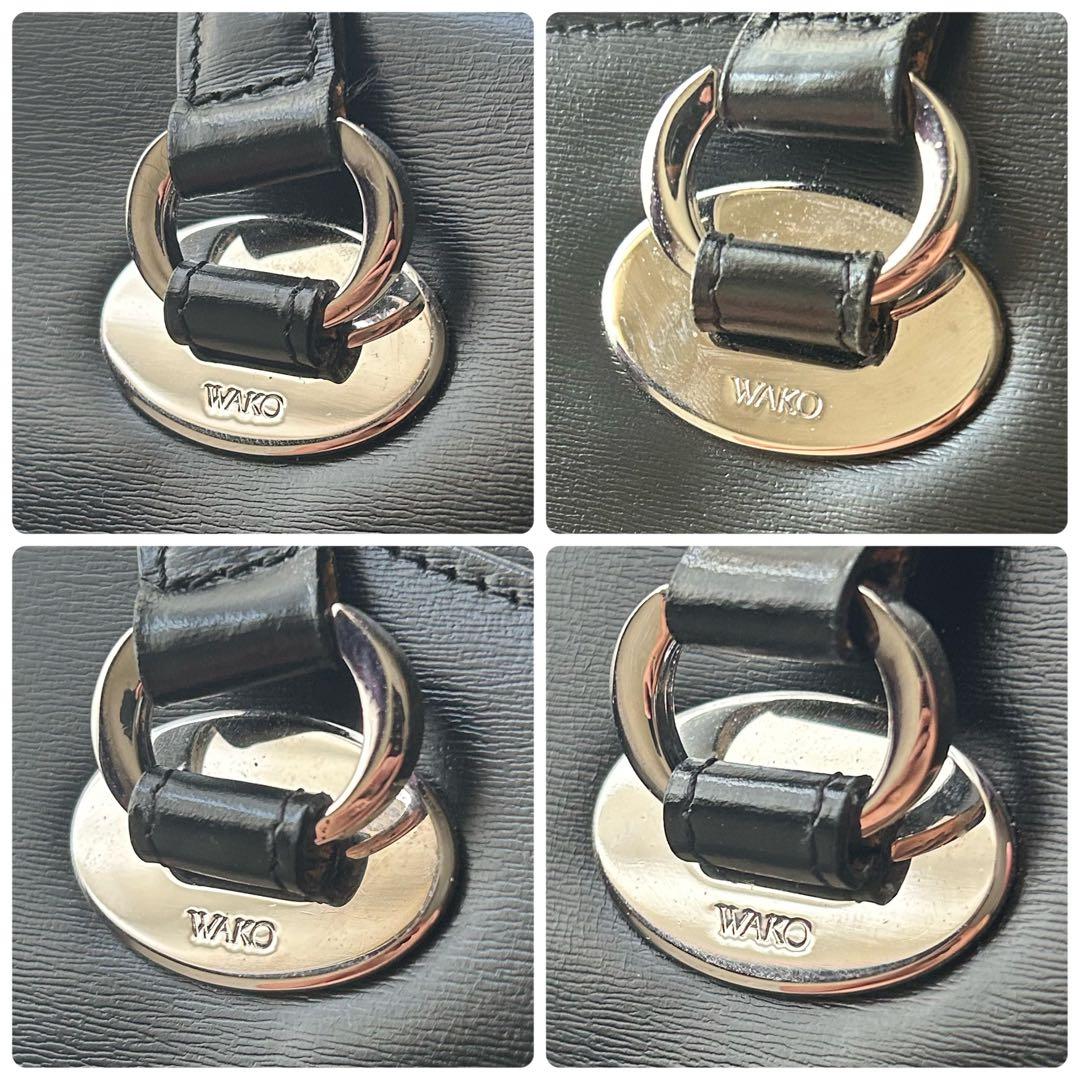 【美品】 WAKO ワコウ ハンドバッグ ブラック ハンドバッグ ロゴ