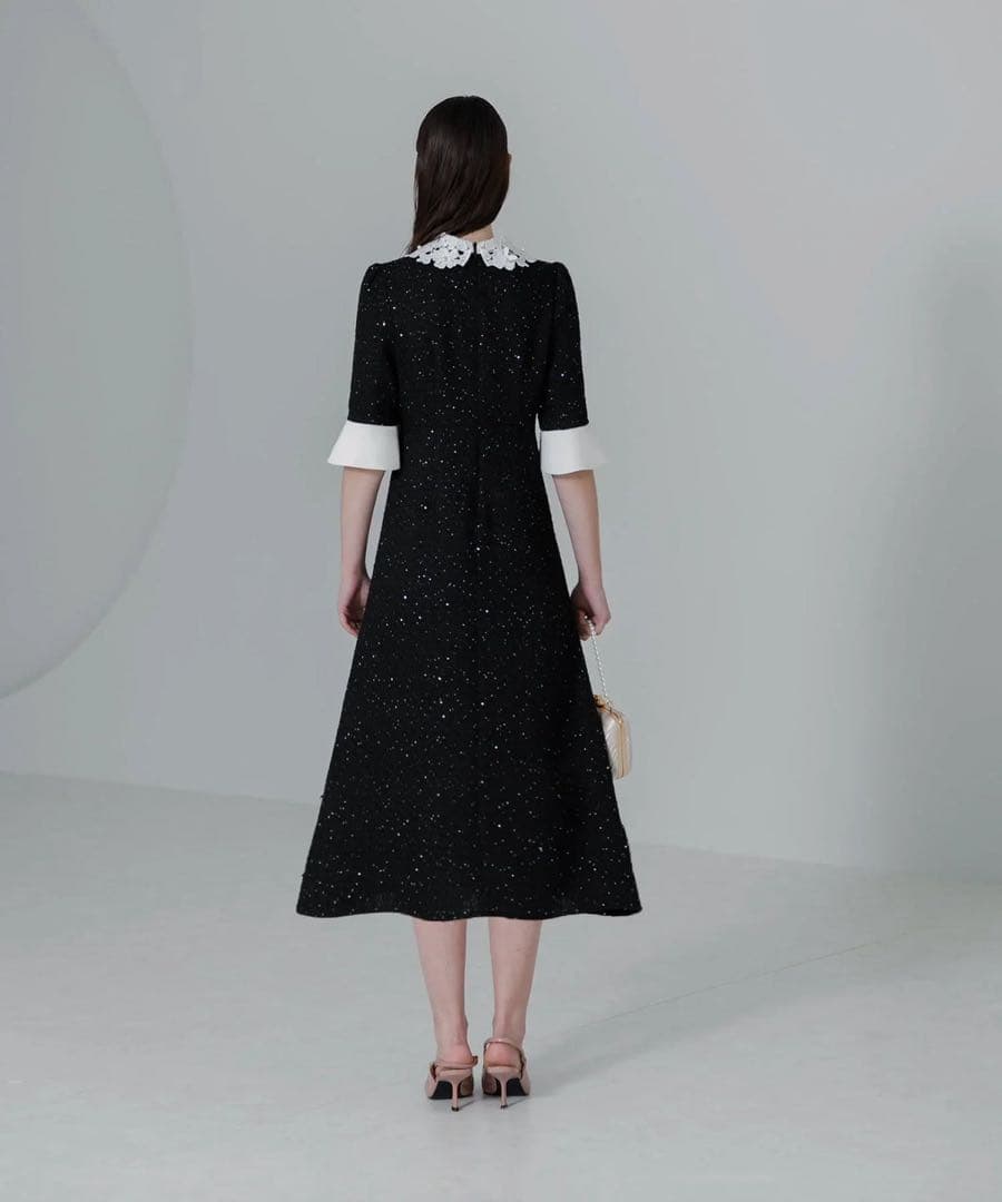 【美品】LAJA 花柄レースカラースパンコールAラインワンピースドレス