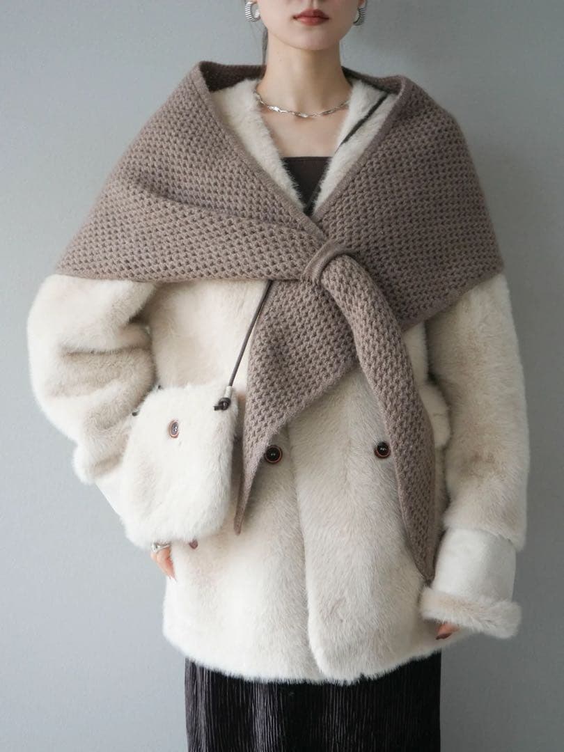 lumier/リュミエ　 バッグ付エコファーノーカラーコート/BEIGE