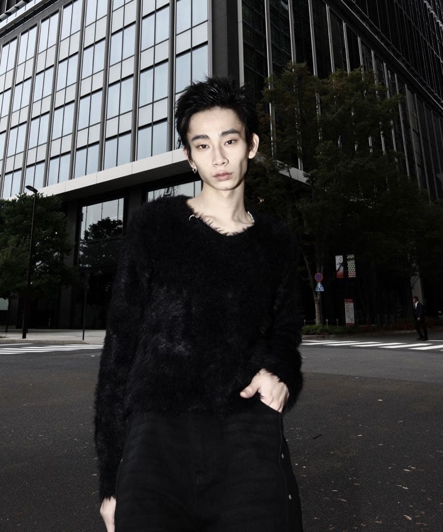 ジェントルイス Neck Pierce Shaggy Knit M ブラック