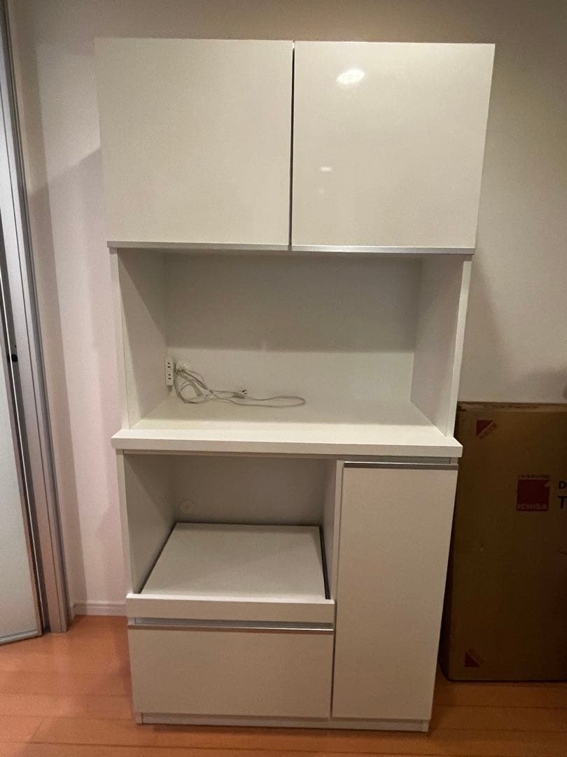 KAGUCOCO 鏡面ホワイト 食器棚・レンジ台　大川家具