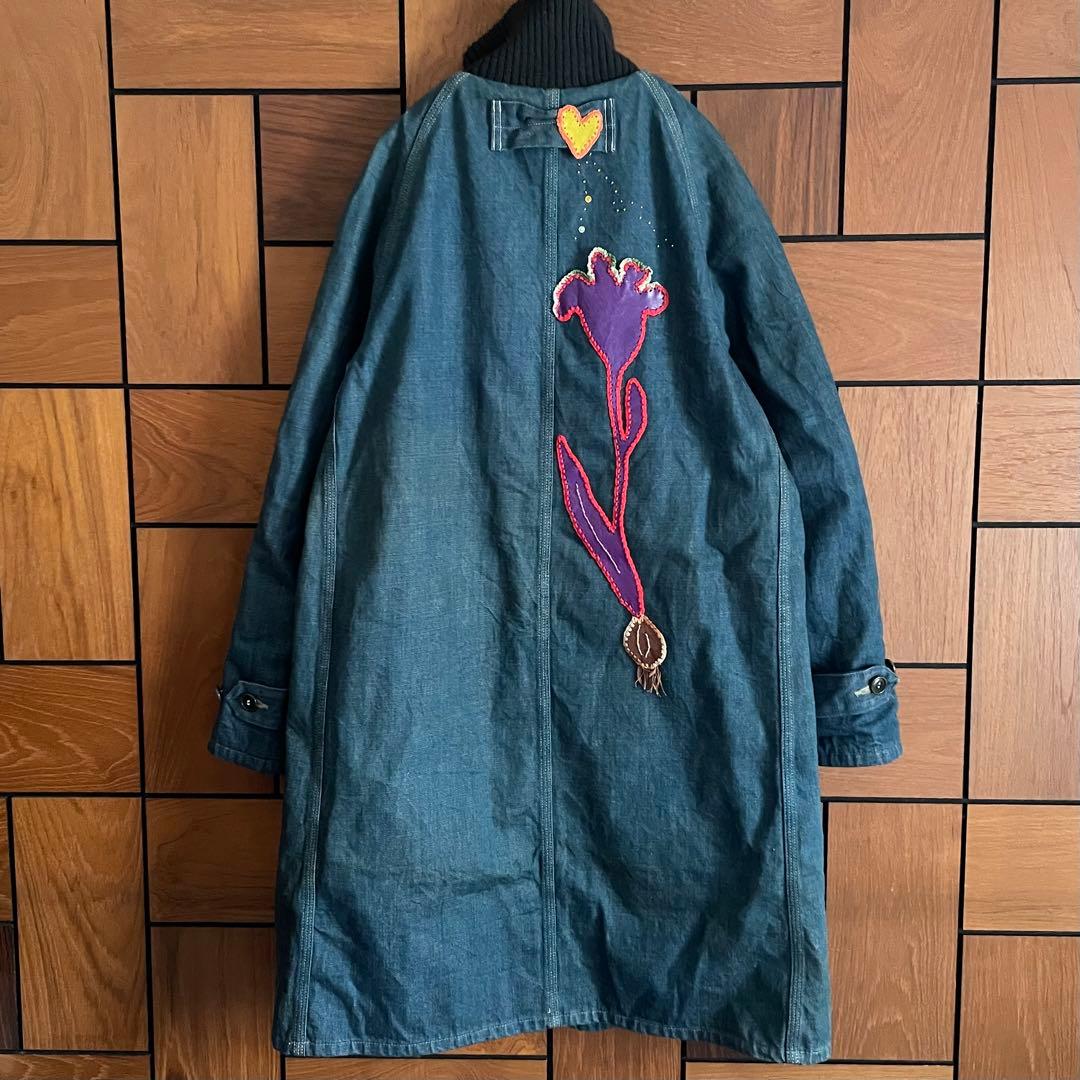 希少 BLUE BLUE レザー パッチワーク デニム ドンキーコート