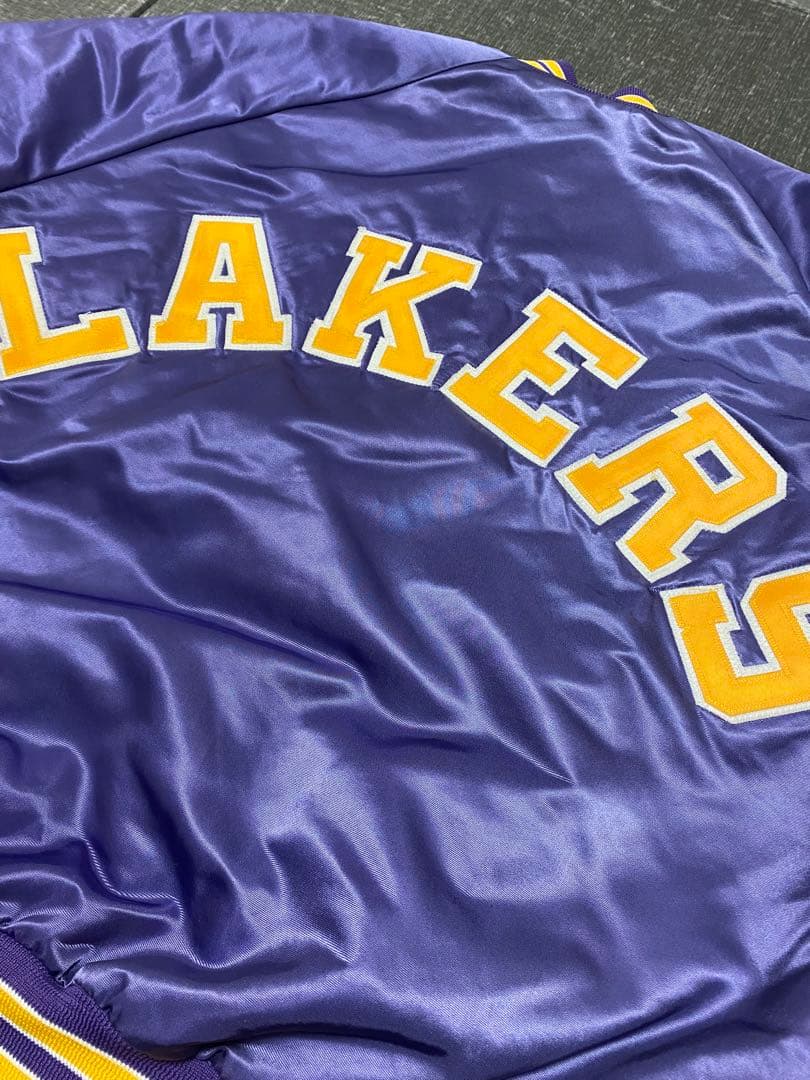 90s　chalk line　サテン　スタジャン　レイカーズUSA製　L