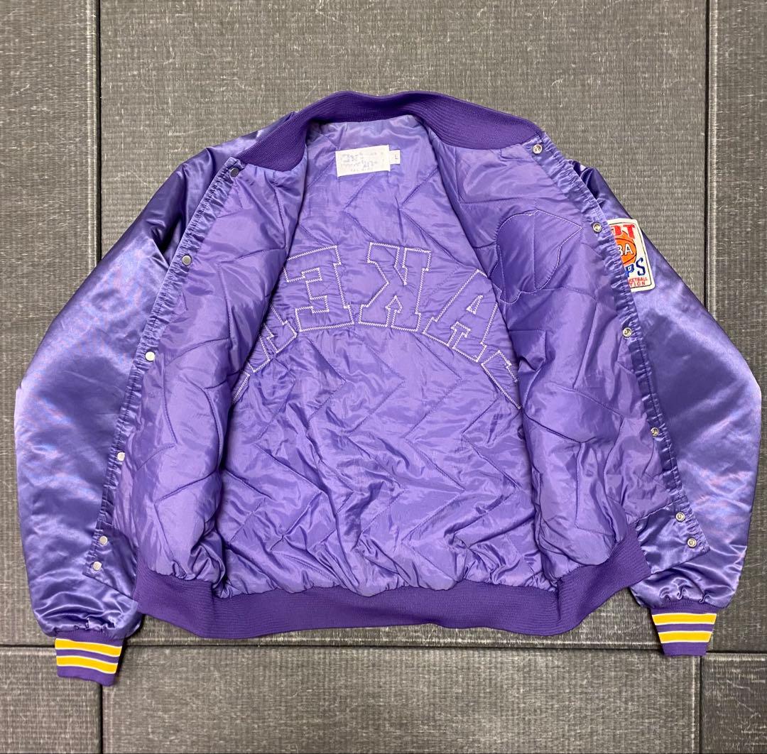 90s　chalk line　サテン　スタジャン　レイカーズUSA製　L