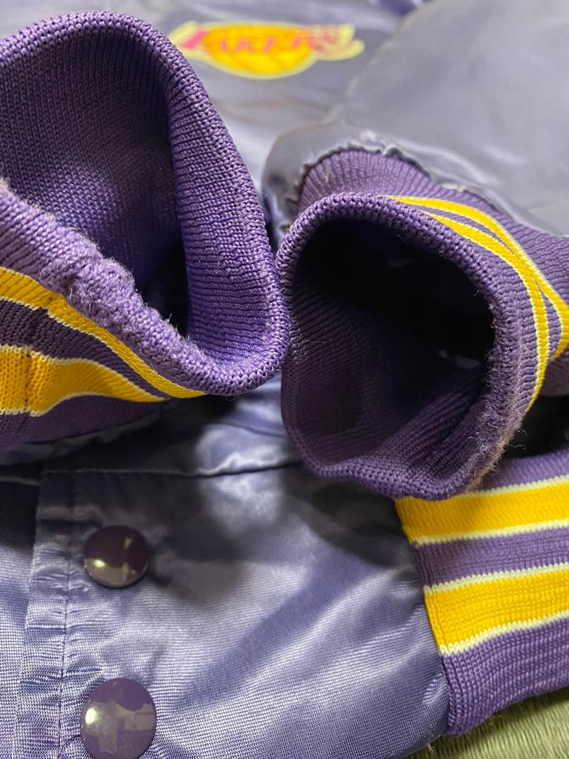 90s　chalk line　サテン　スタジャン　レイカーズUSA製　L