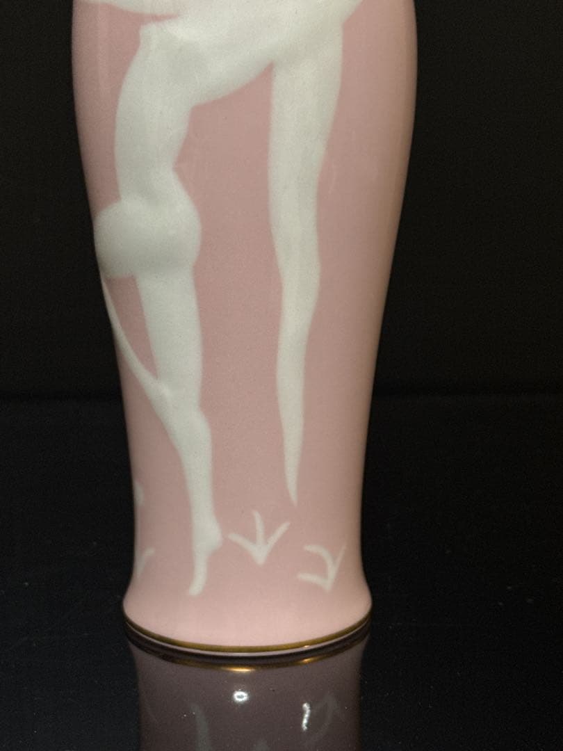 希少 オールドノリタケ Noritake 丸木印 ピンク色 盛上 踊る裸女 花瓶