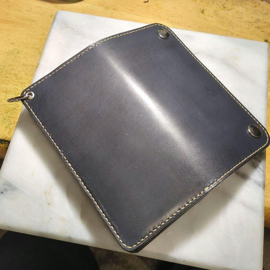 姫路ヌメ革 トラッカーウォレット ハンドメイド 長財布 ロングウォレット 黒