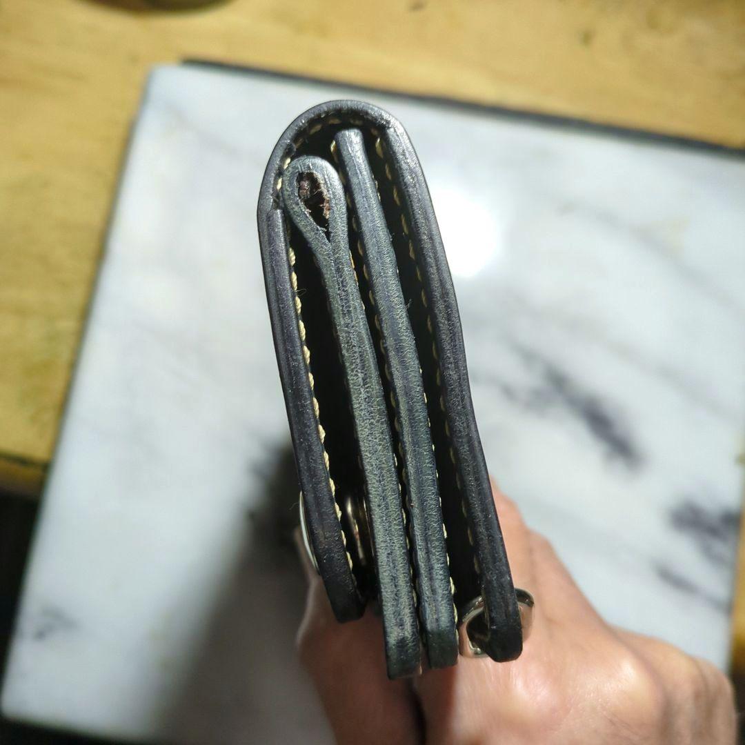姫路ヌメ革 トラッカーウォレット ハンドメイド 長財布 ロングウォレット 黒
