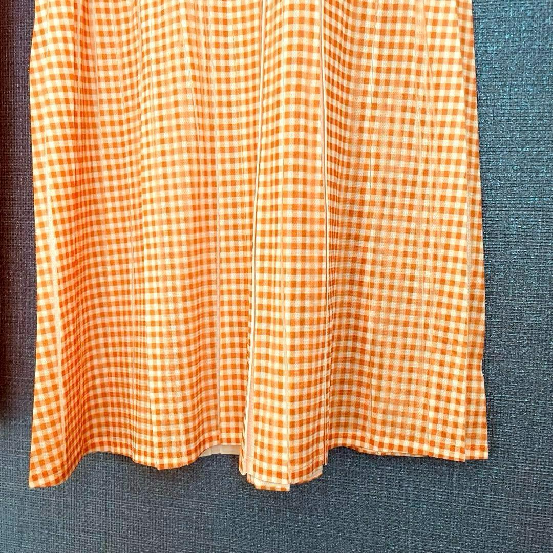 ✨未使用級✨プリーツプリーズ オレンジチェック フルレングス 裾フレアパンツ ２