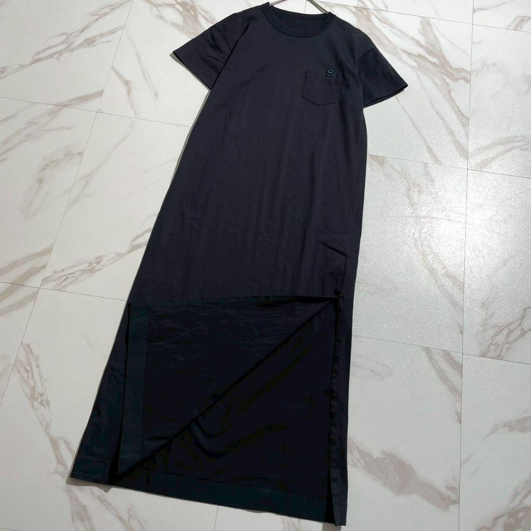 美品/24年モデル☆サカイ　コットンジャージードレス　半袖　ロング　刺繍