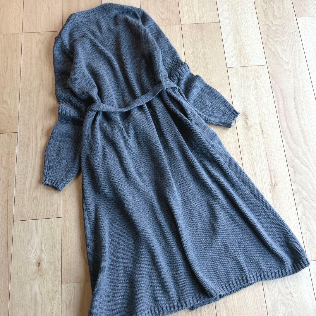 極美品！45R フロートコード撚り天竺ロングカーディガン ウール100%