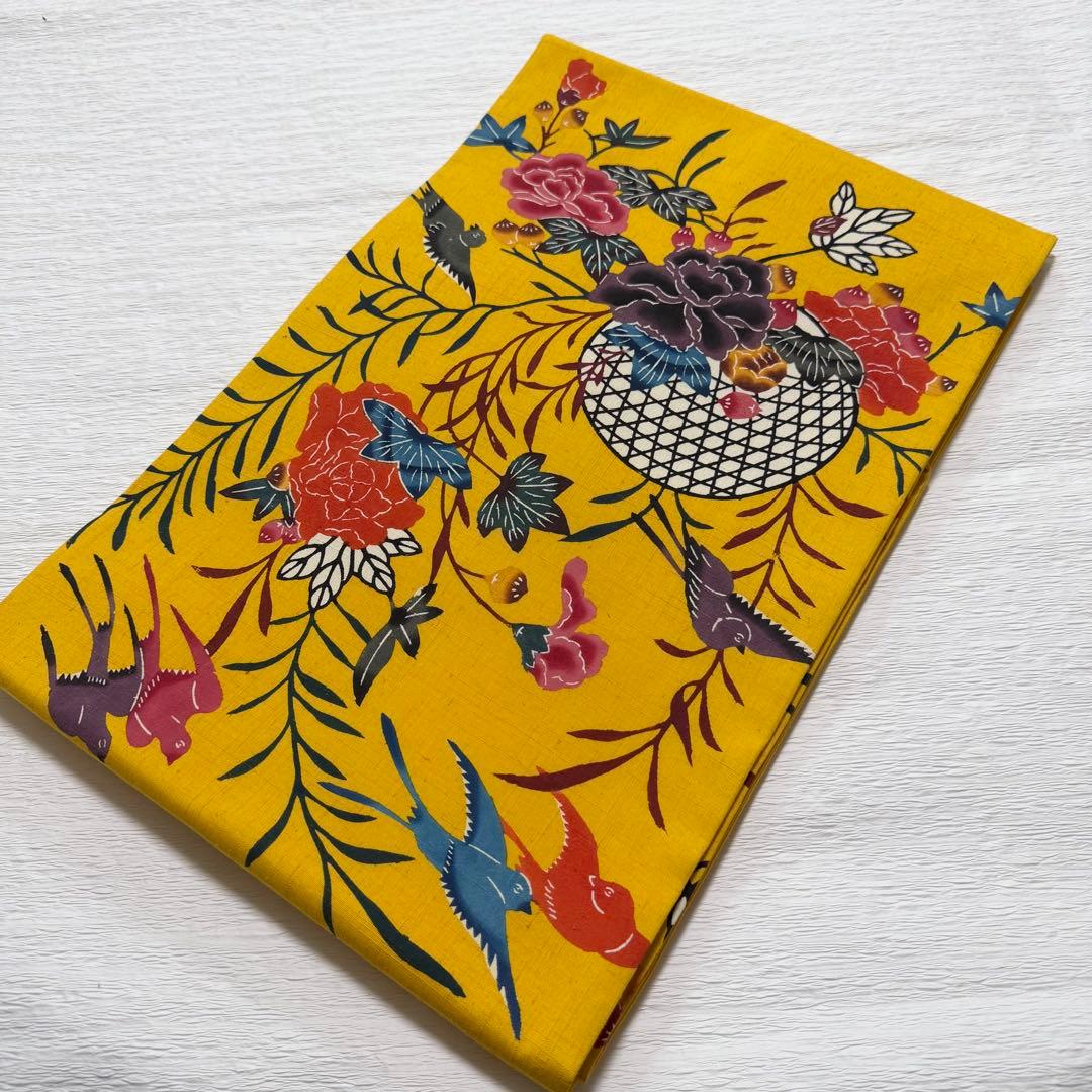m-45 本場琉球紅型 鳥 花 名古屋帯 正絹 未使用