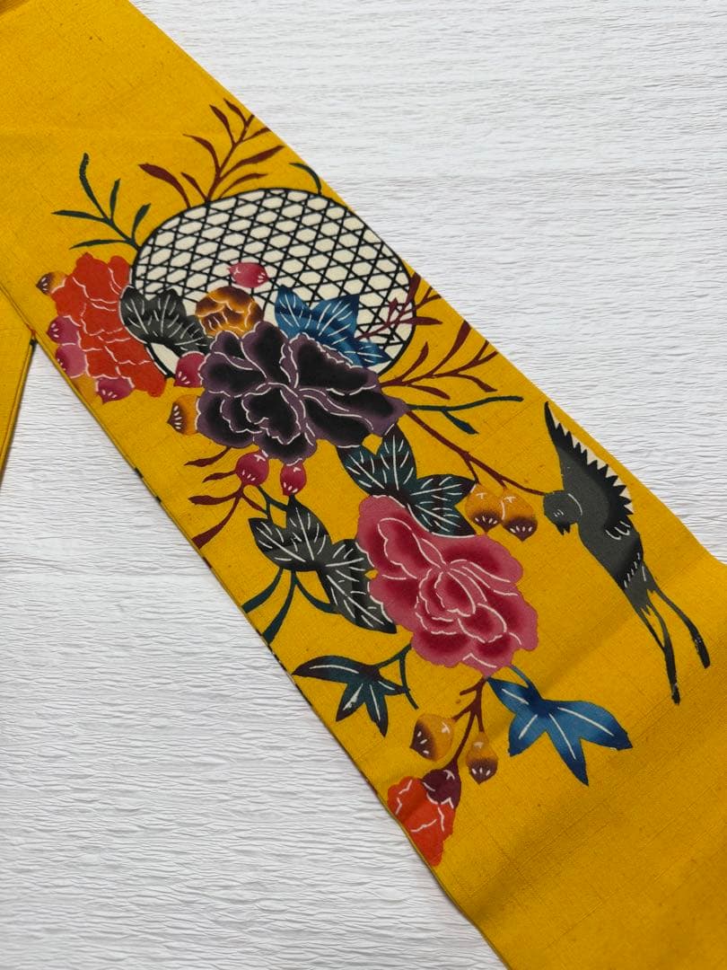 m-45 本場琉球紅型 鳥 花 名古屋帯 正絹 未使用