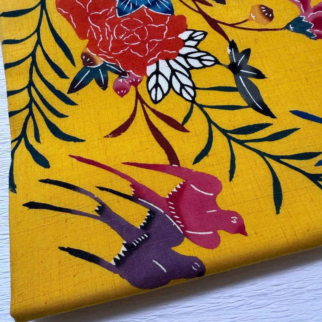 m-45 本場琉球紅型 鳥 花 名古屋帯 正絹 未使用