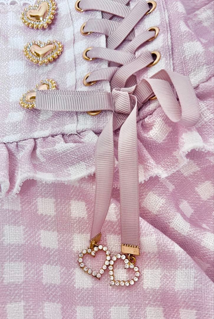 LIZLISA リズリサ はしごリボンギンガムティアードスカパン ピンク