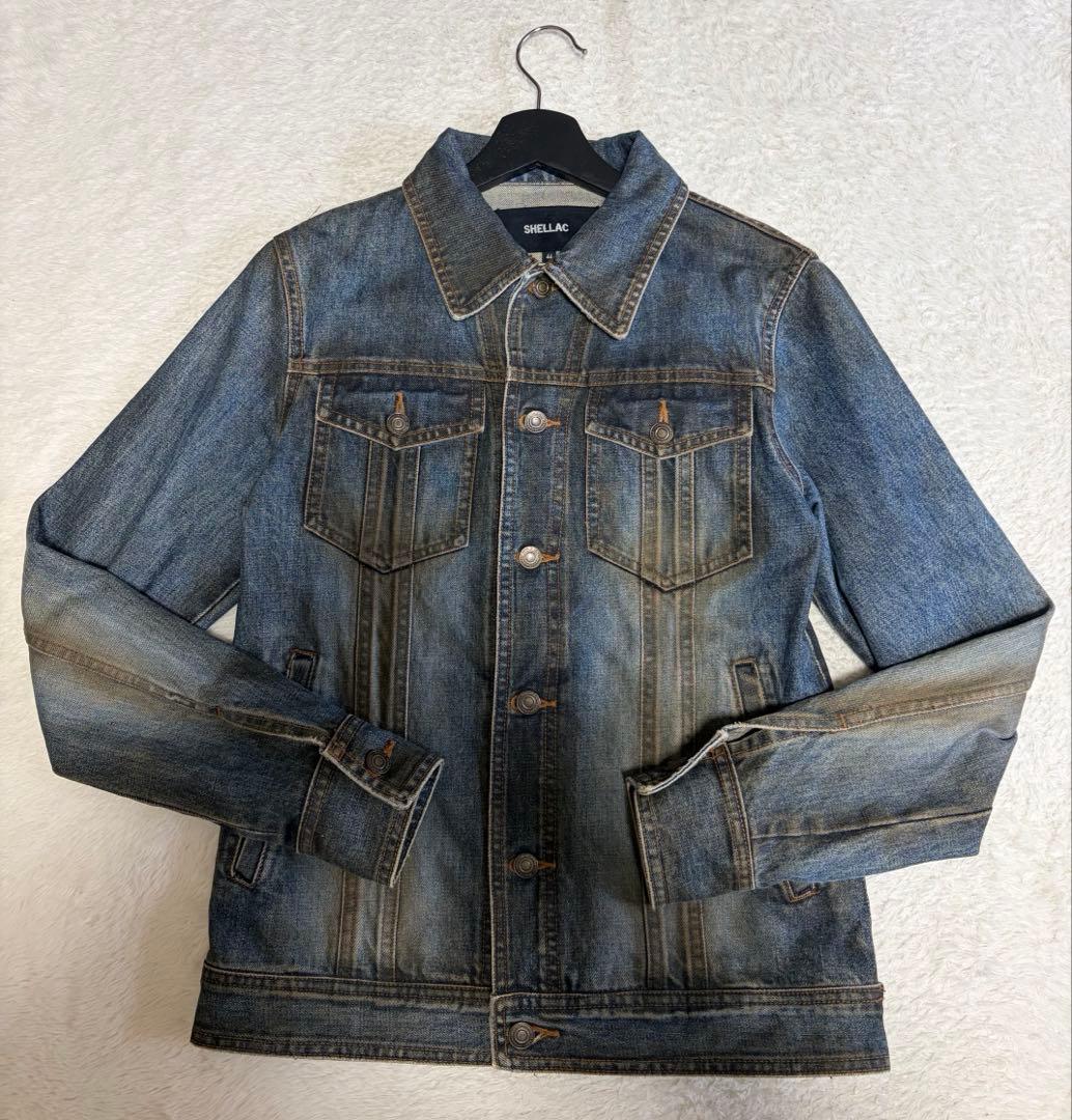 y2k shellac ヴィンテージ加工デニムジャケット　ダークインディゴ