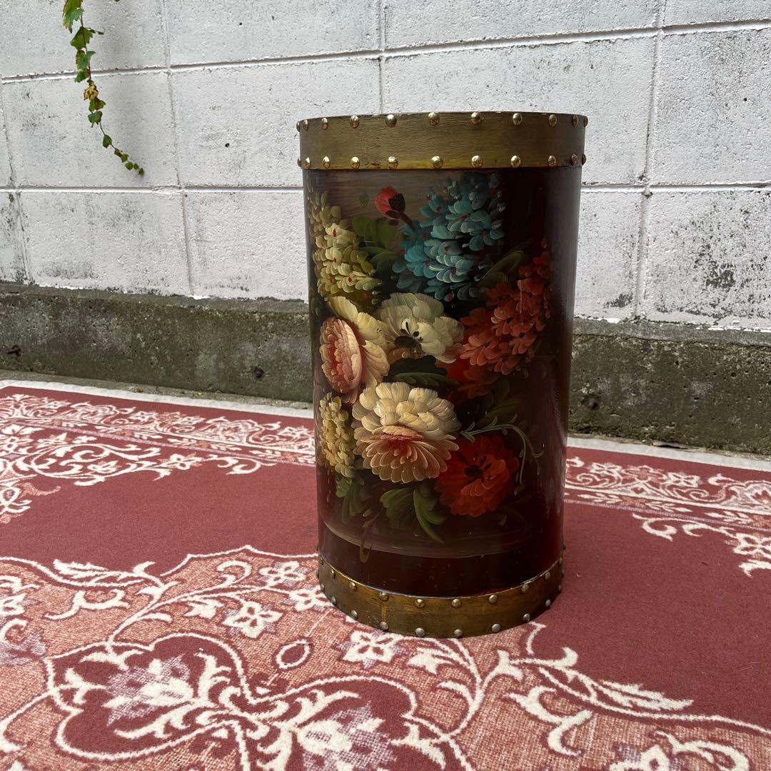 イタリア製 はビンテージ古雑貨◾️木製 トールペイント ゴミ箱 ダストボックス