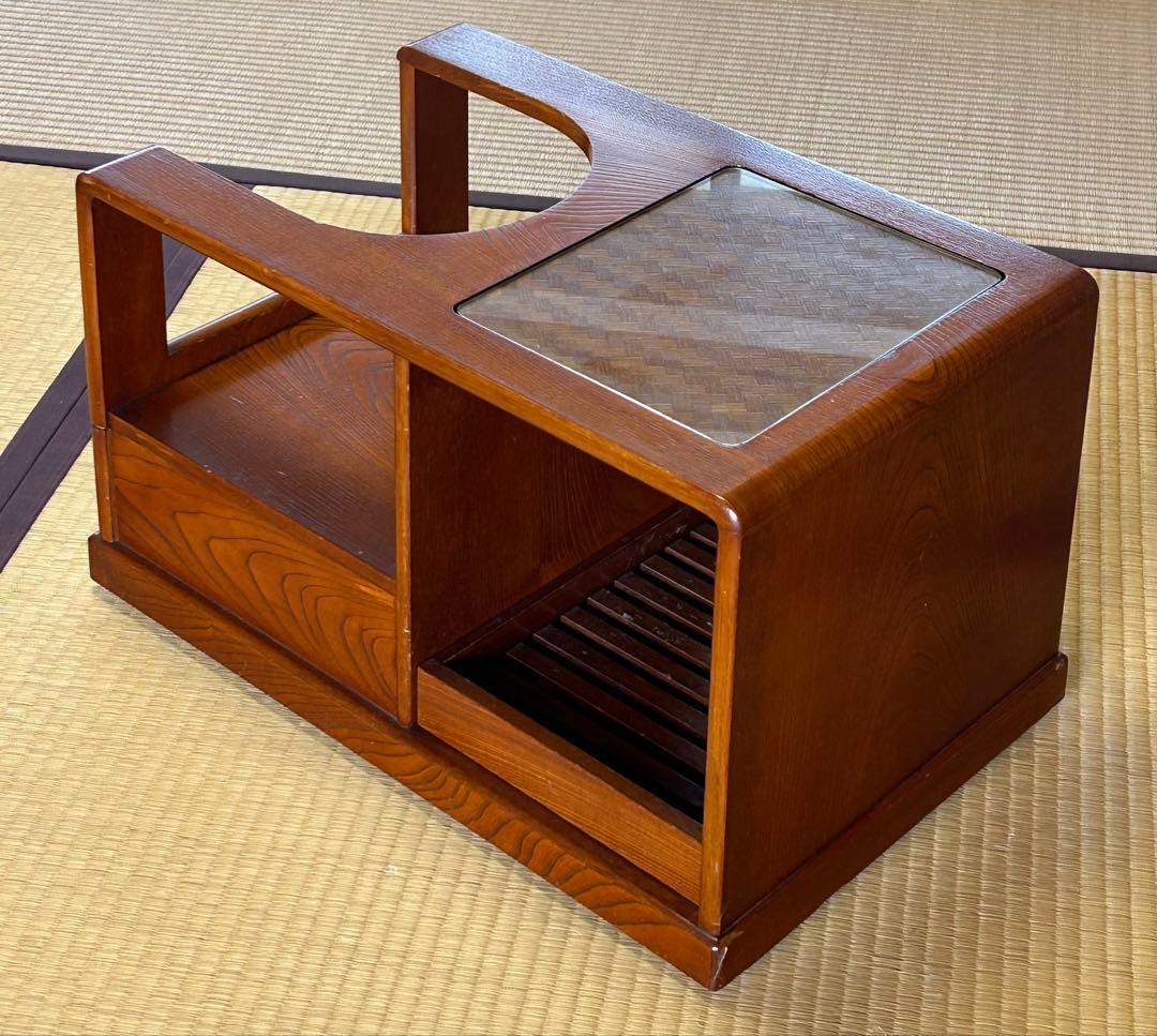 和風ワゴン お座敷ワゴン けやき ガラス天板付き座卓 キャスター付き