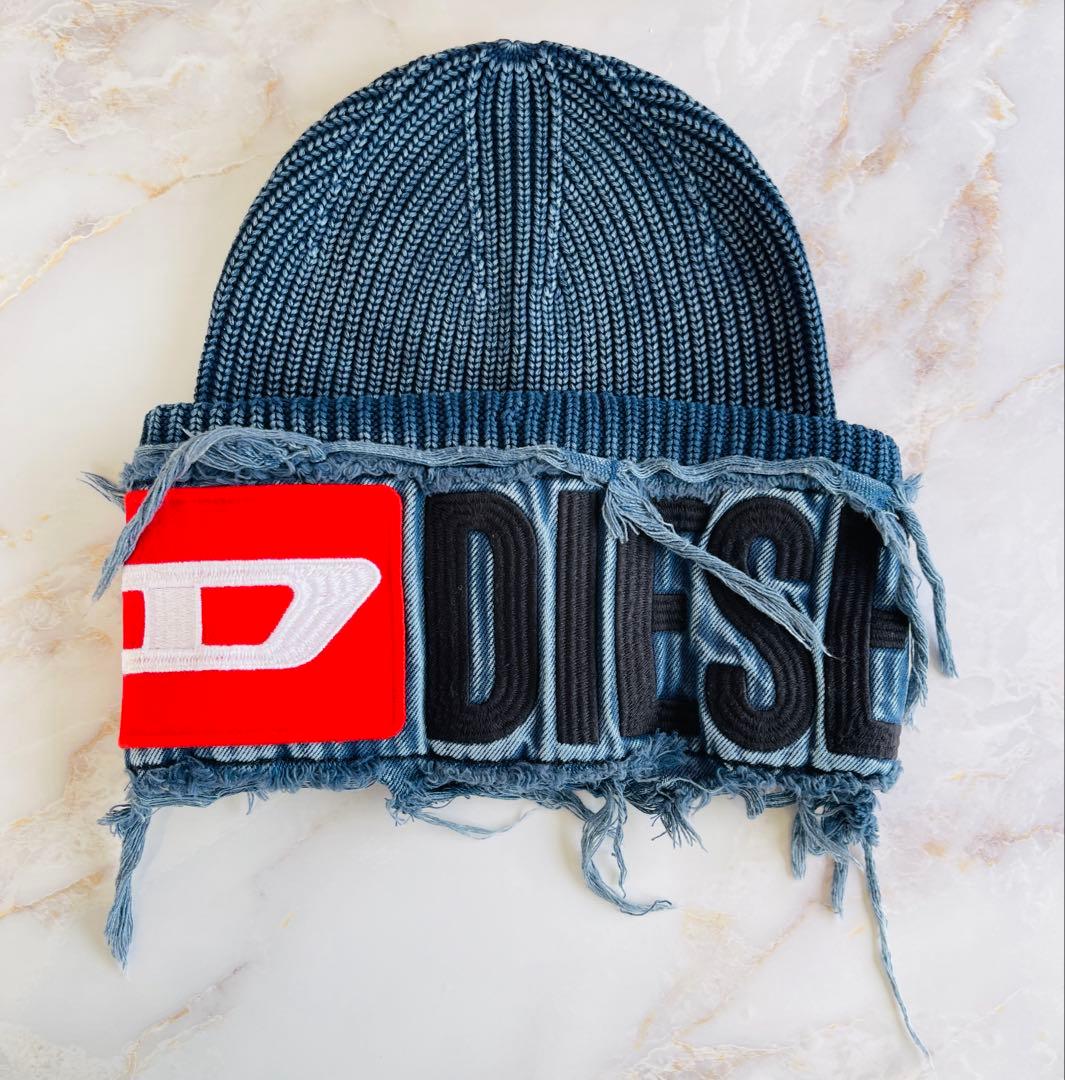 美品DIESEL フリンジ付きニット帽 リブニットキャップ「K-FROK」