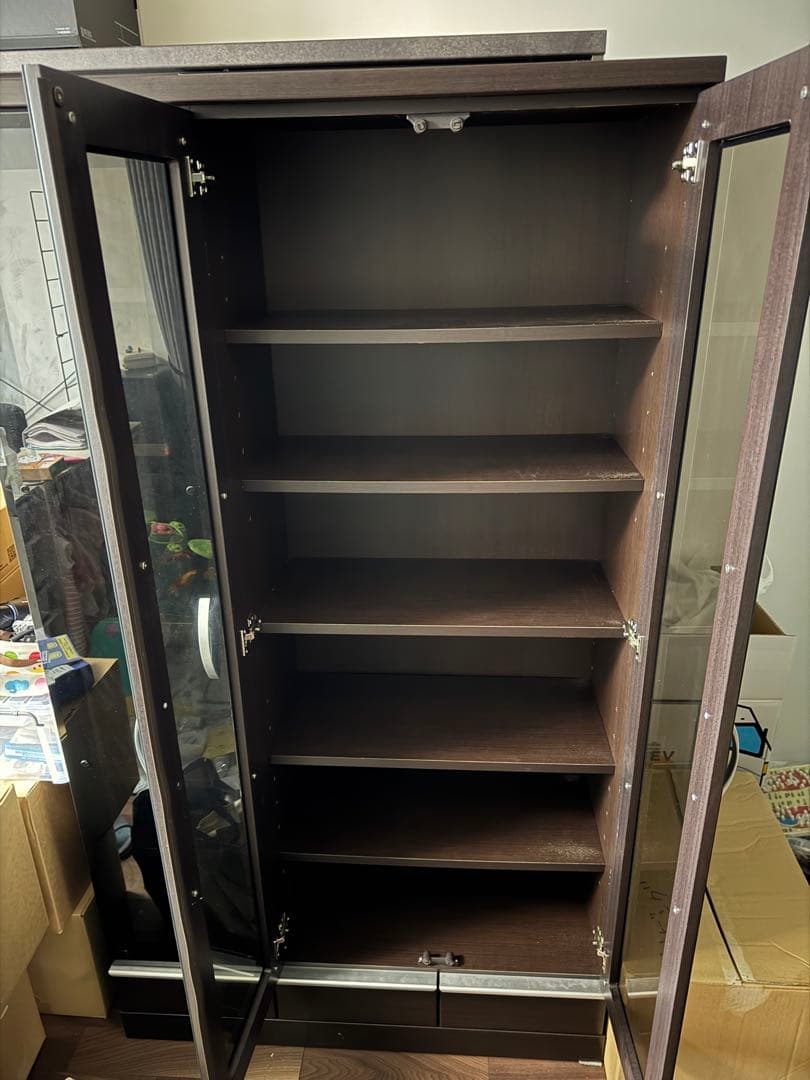 【格安】ニトリ 3ドアガラス本棚 ダークブラウン 廃盤品 大型書棚 引取可