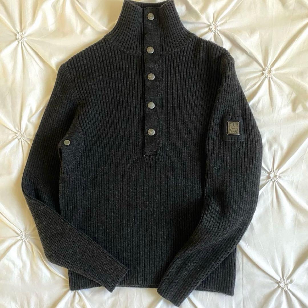 希少✨ イタリア製 ベルスタッフ セーター ハーフボタン リブ編みダークグレー