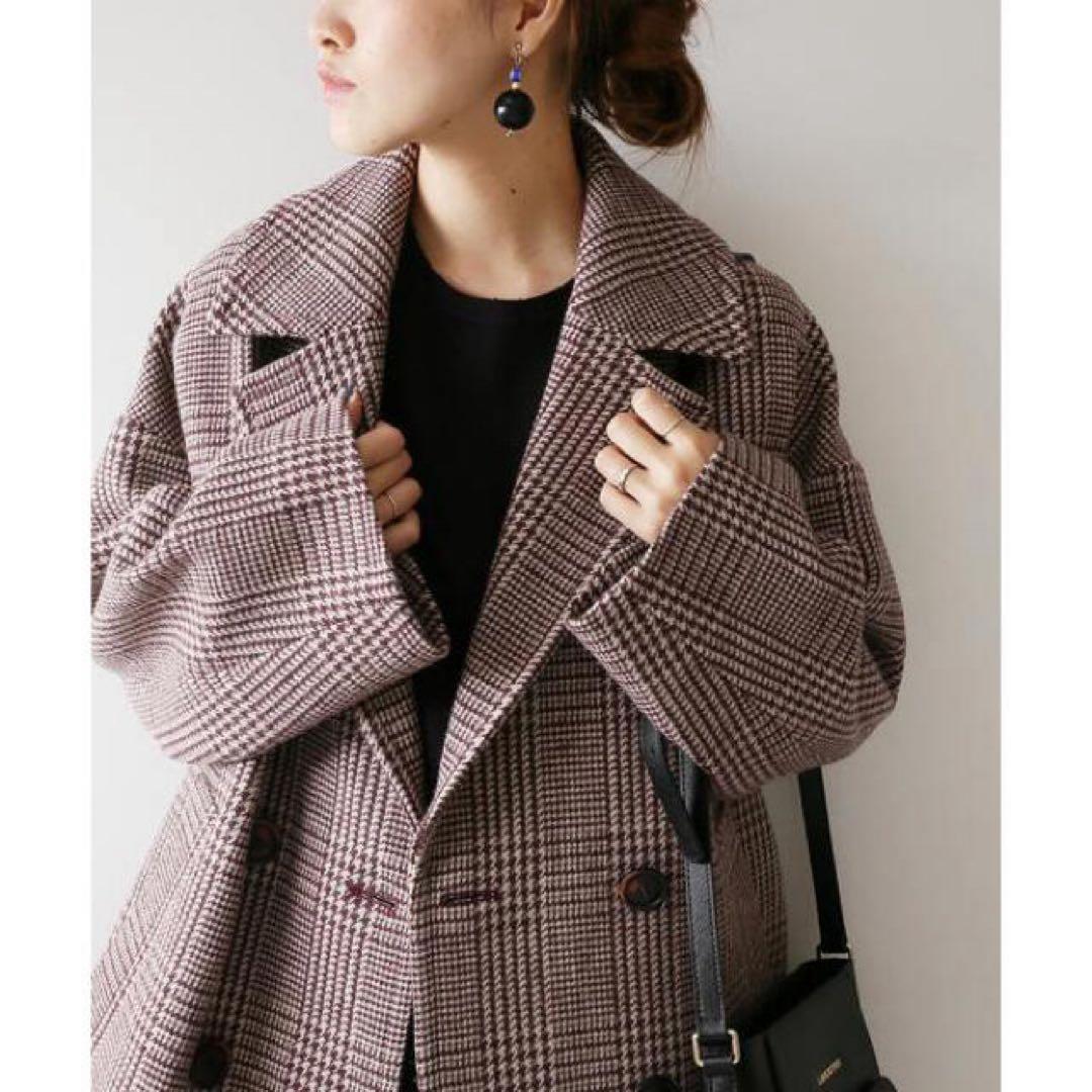 ダブルカラーチェックコート