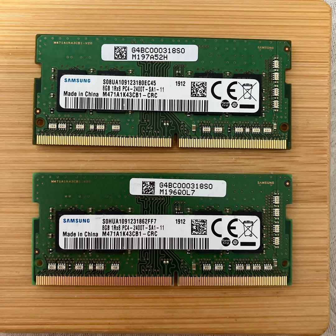 Samsung製ノートDDR4 8GBメモリ2枚　計16GB、2400T規格
