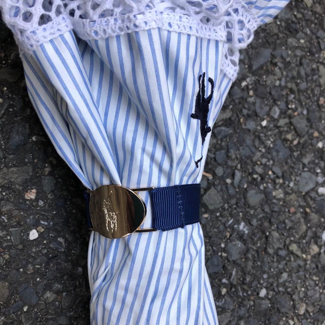 ラルフローレン ポロ 折りたたみ兼用傘 ストライプ柄フリル付き