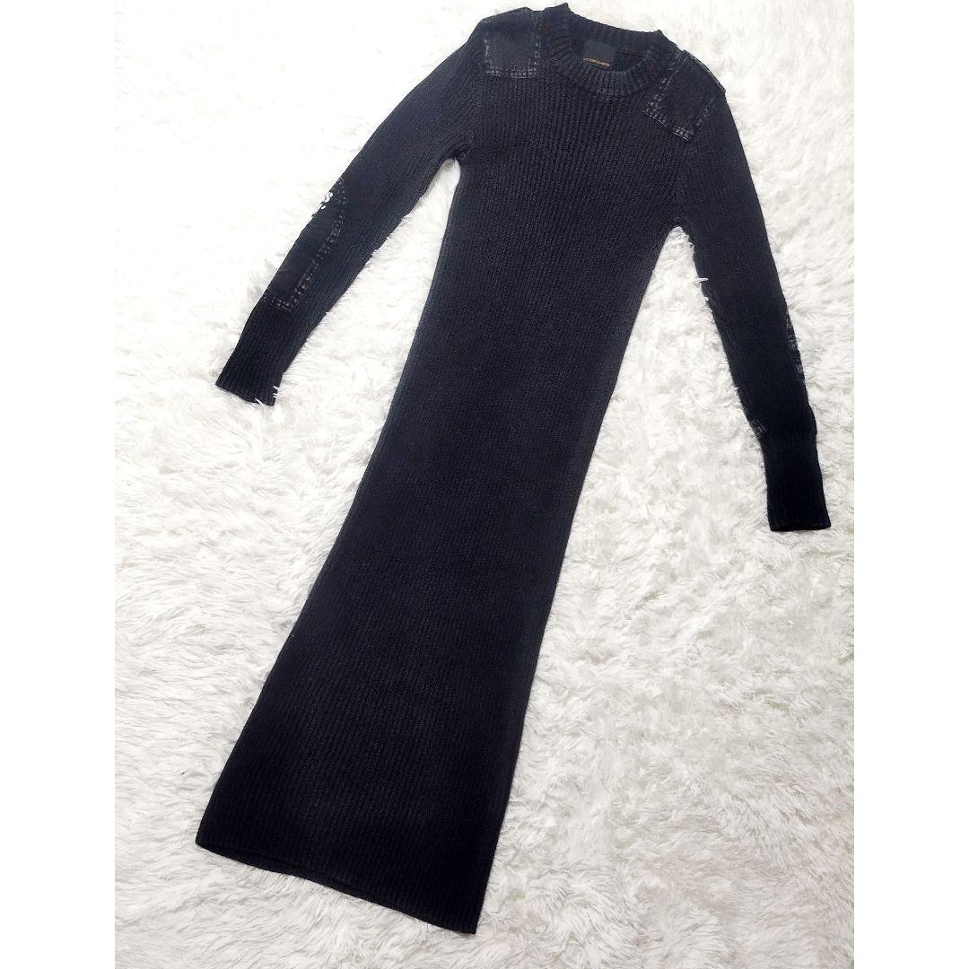 美品　ヒステリックグラマー　HG HEADコマンドリブニットロングワンピース　F