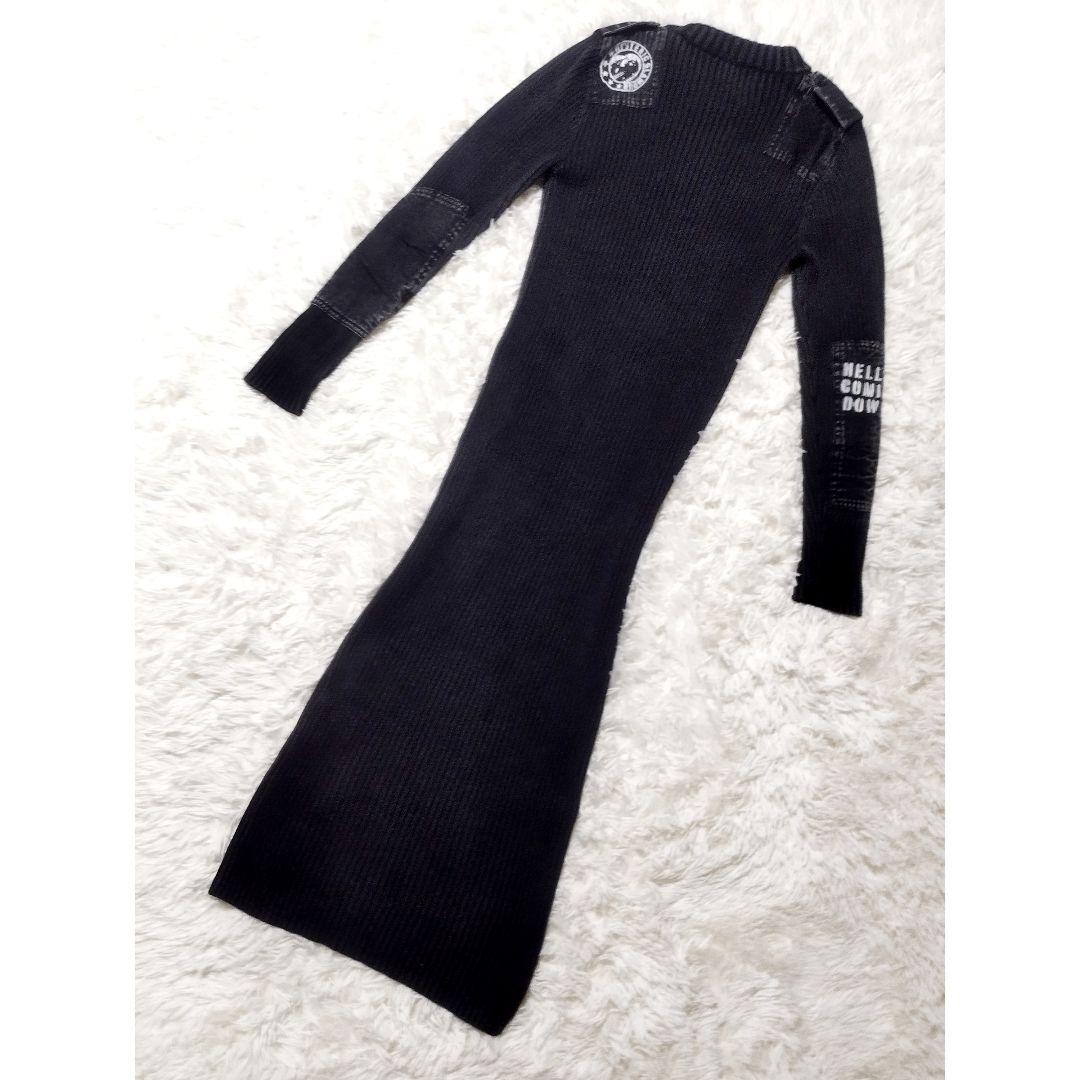 美品　ヒステリックグラマー　HG HEADコマンドリブニットロングワンピース　F