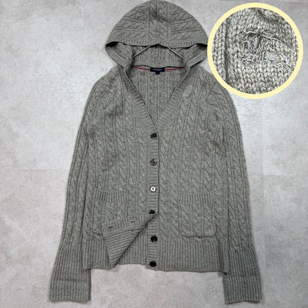 美品♡バーバリーロンドン カシミヤ 2way ケーブルニット カーディガン M