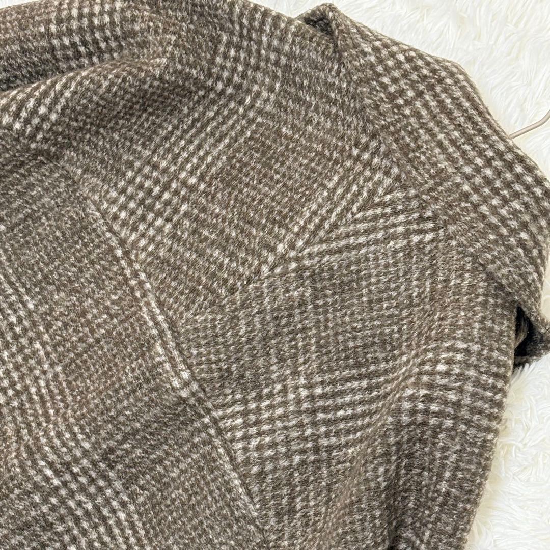美品✨Spick&Span Wスライバーチェックハーフコート38 ブラウン