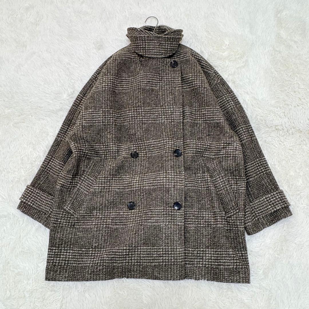 美品✨Spick&Span Wスライバーチェックハーフコート38 ブラウン