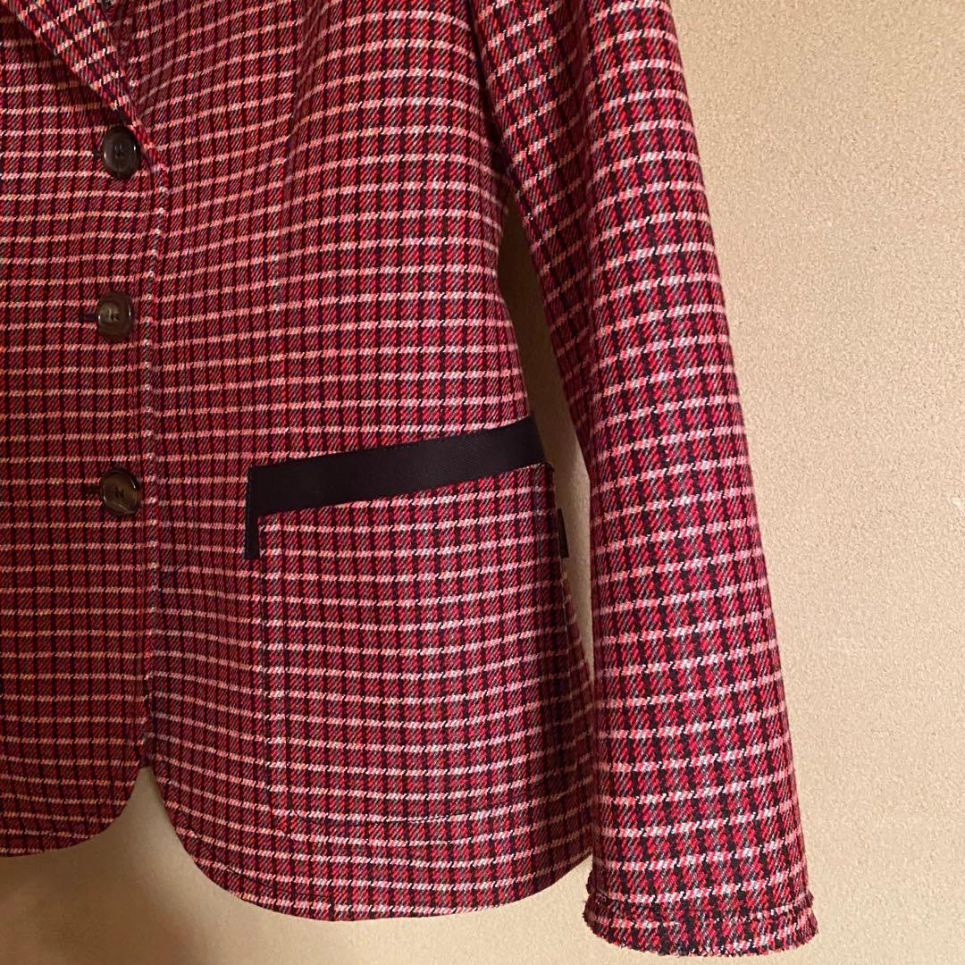 クロエ　chloe チェックウールテーラードジャケット　レッドブラック　ブロック