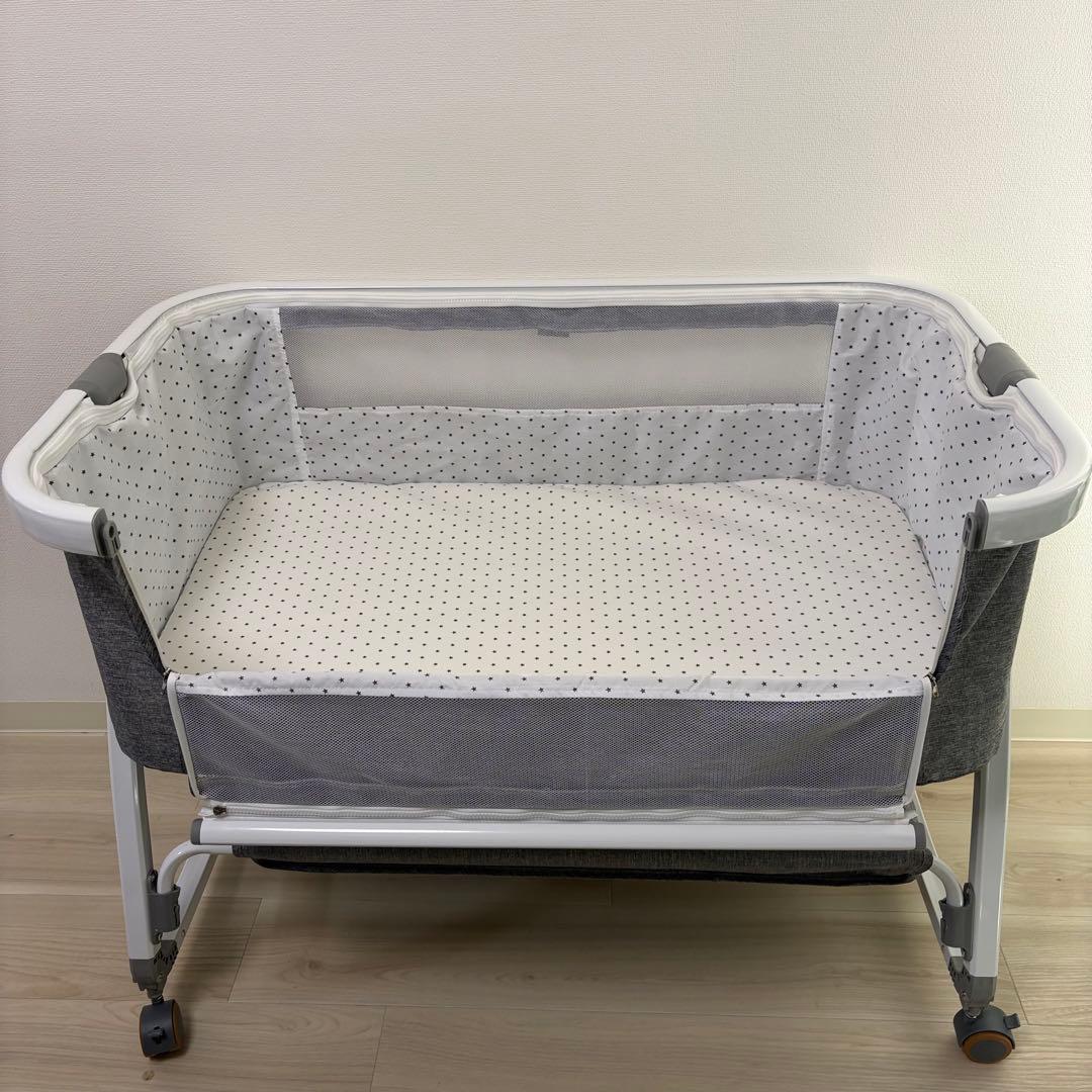 蚊帳付きベビーベッド　グレー　添い寝可能