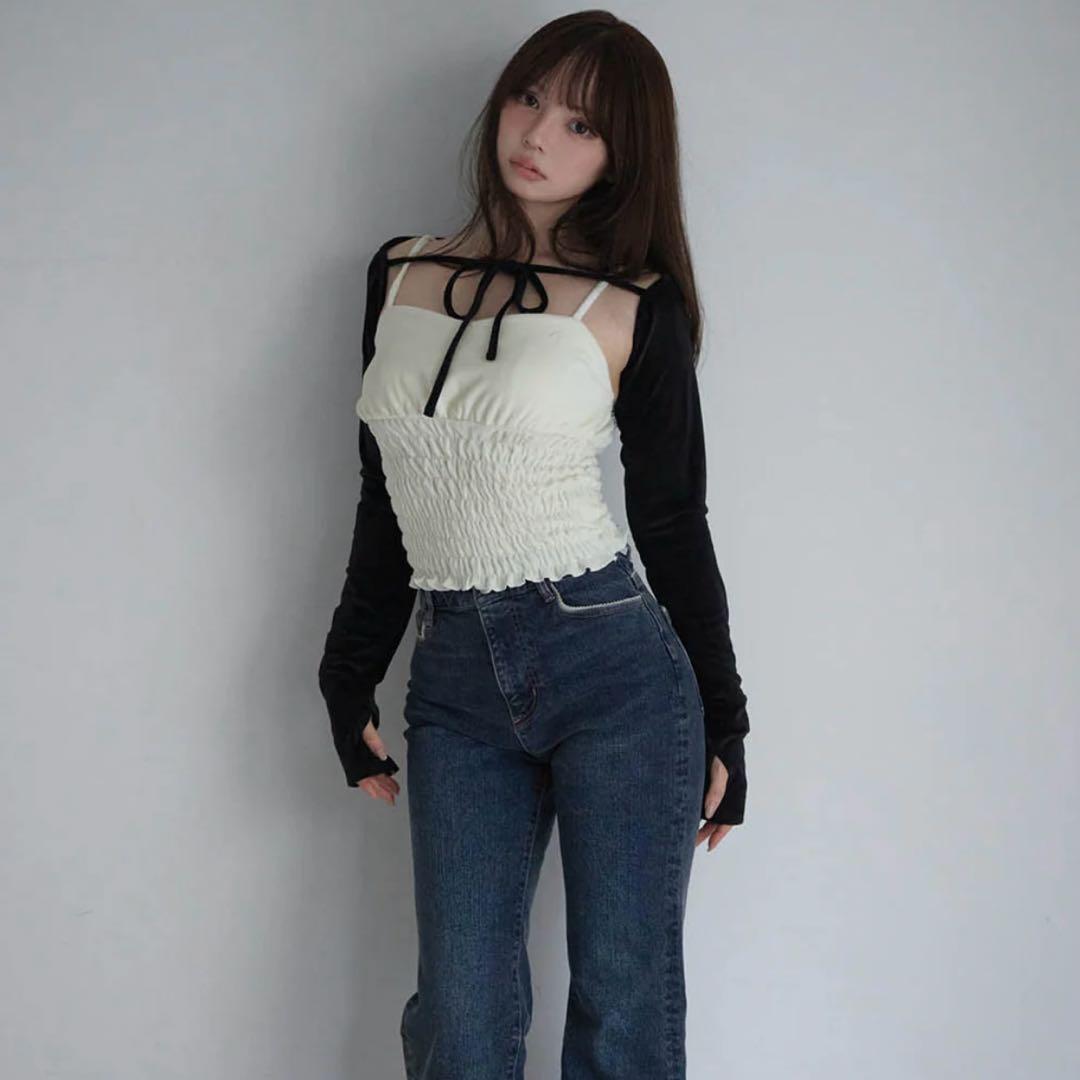 【新品未使用】andmary Mei shirring tops black